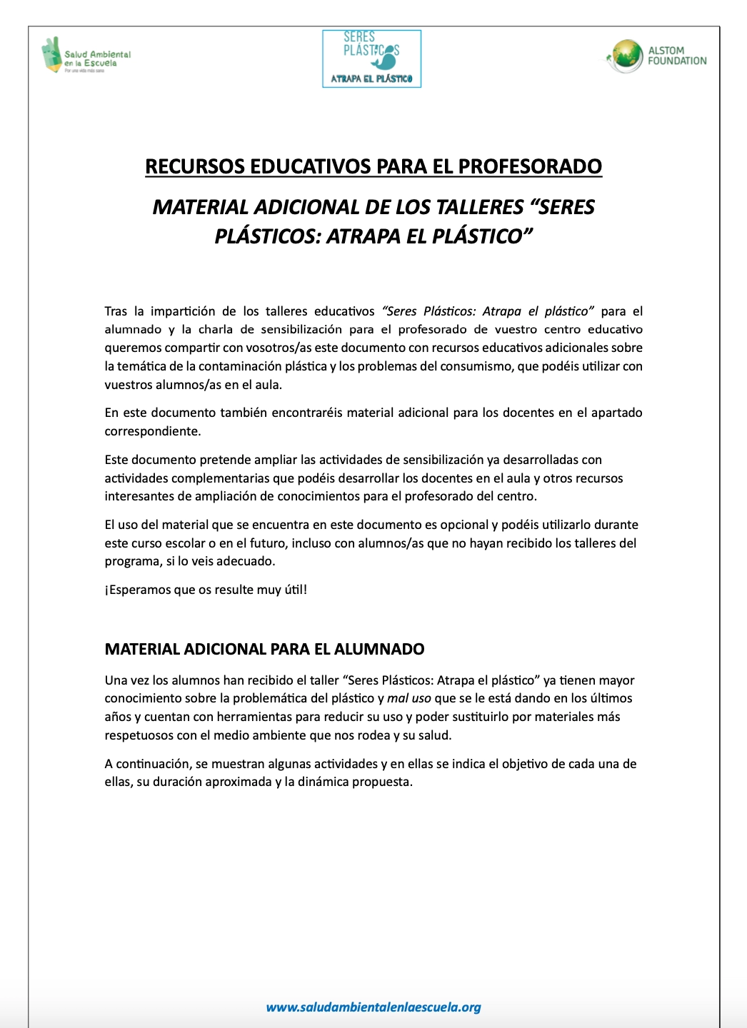 Póster “Nuestro cole quiere reducir el consumo de plástico”